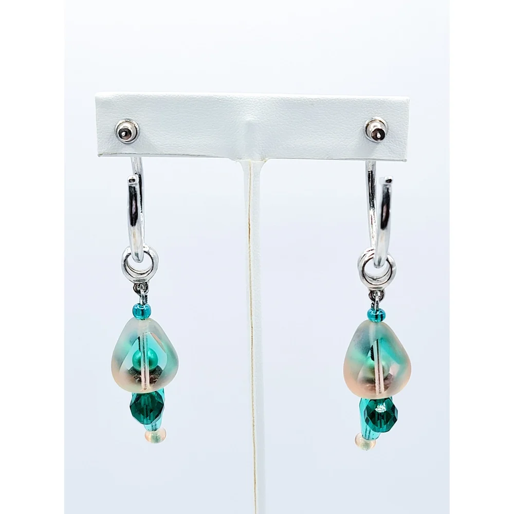 HMS Designs Czech Glass Beaded Hoop Dangle Earrings Vintage